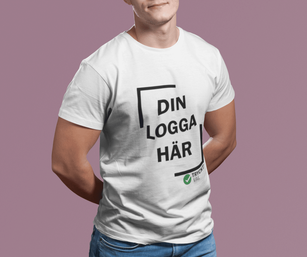 Bilden visar en man med profilkläder som du kan få din logga på.