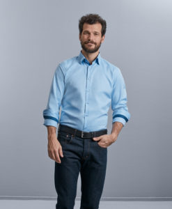 Men’s Long Sleeve Tailored Contrast Herringbone Shirt från Russell – Herrer